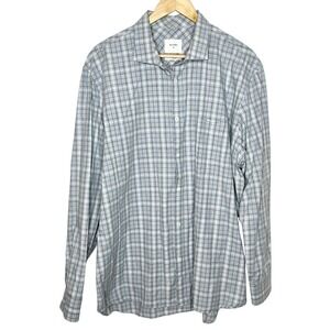 Billy Reid Standard Fit Plaid Button Up Shirt Gray Blue Mens Size XL Cotton